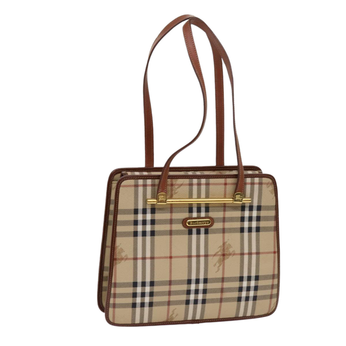 BurberrySs Nova Check Shoulder Bag PVC Leather Beige Auth 63316