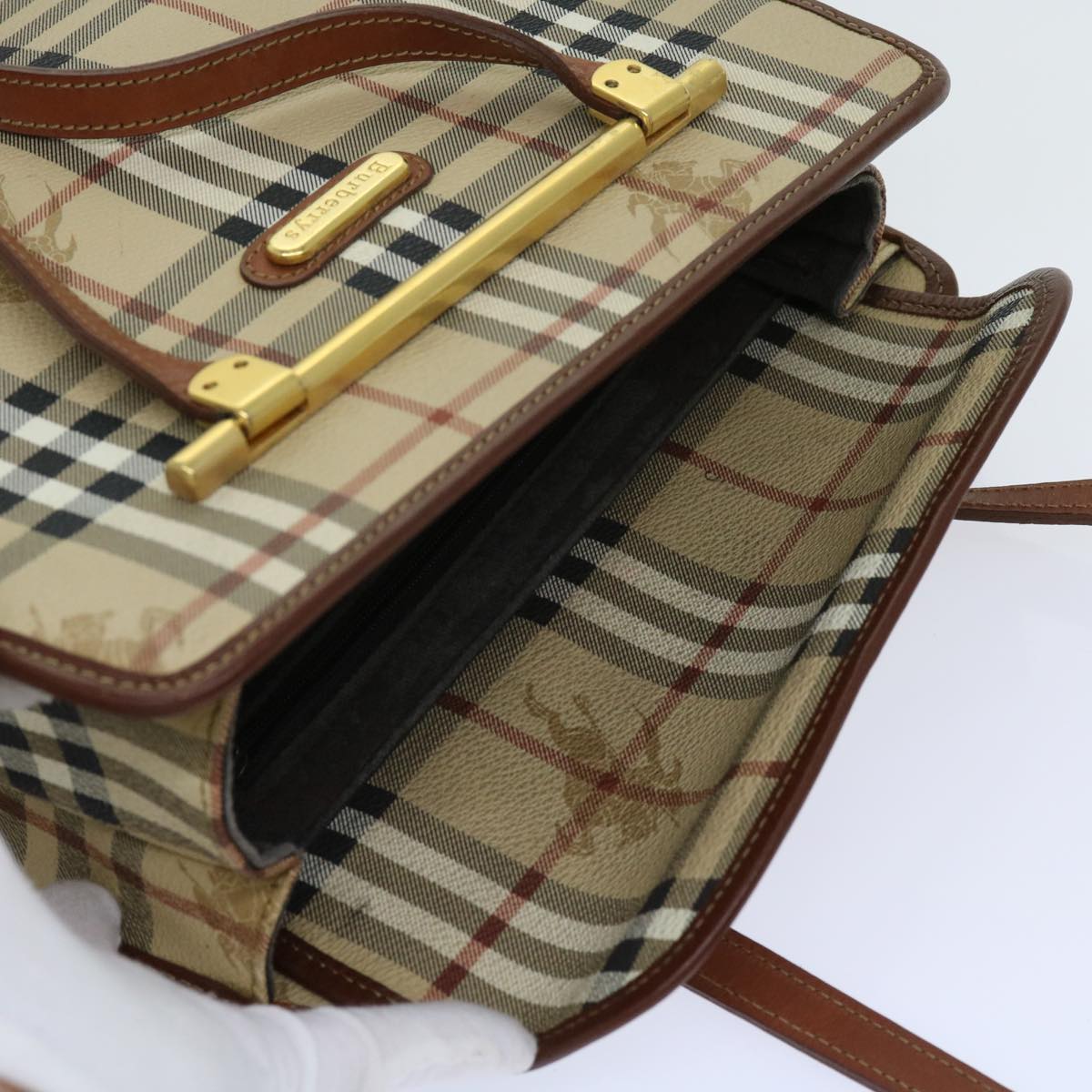 BurberrySs Nova Check Shoulder Bag PVC Leather Beige Auth 63316