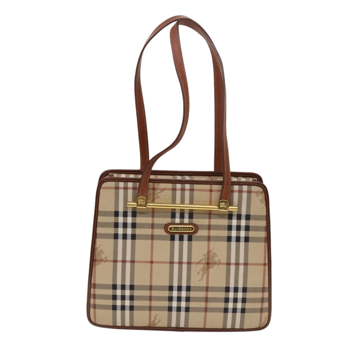 BurberrySs Nova Check Shoulder Bag PVC Leather Beige Auth 63316