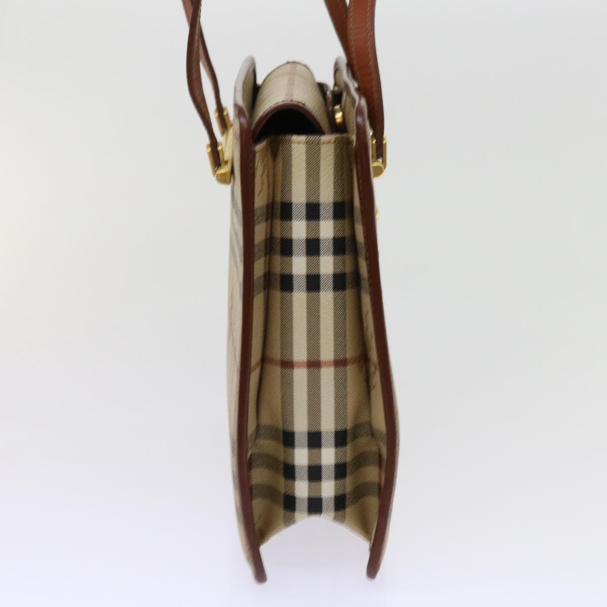 BurberrySs Nova Check Shoulder Bag PVC Leather Beige Auth 63316