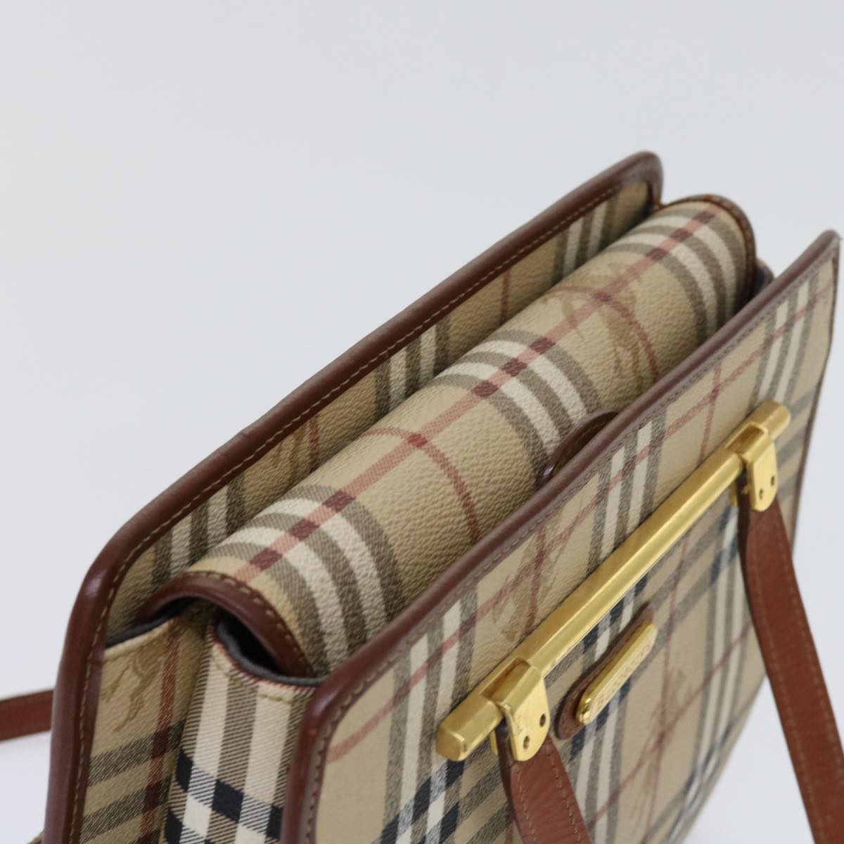 BurberrySs Nova Check Shoulder Bag PVC Leather Beige Auth 63316