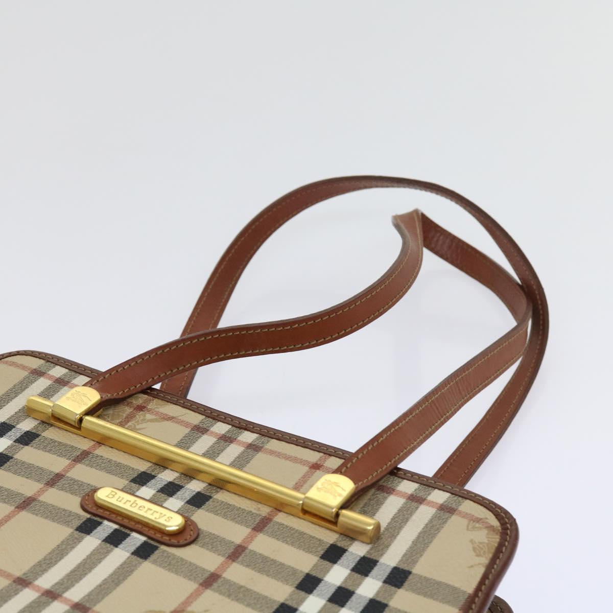 BurberrySs Nova Check Shoulder Bag PVC Leather Beige Auth 63316