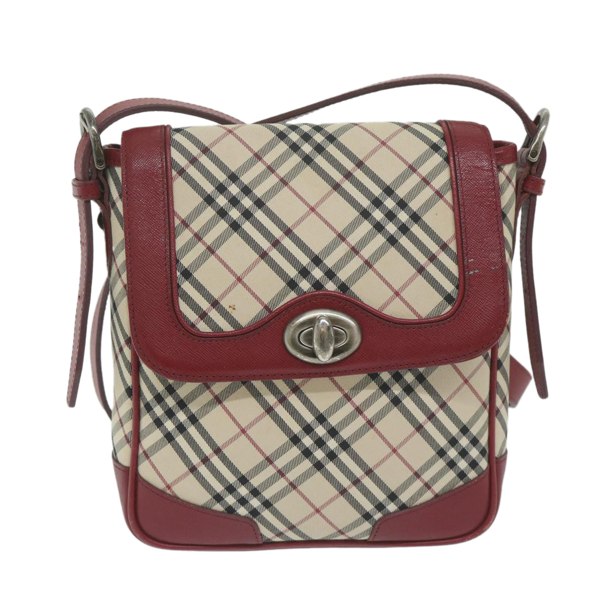 BurberrySs Nova Check Shoulder Bag Nylon Canvas Beige Red Auth 63826