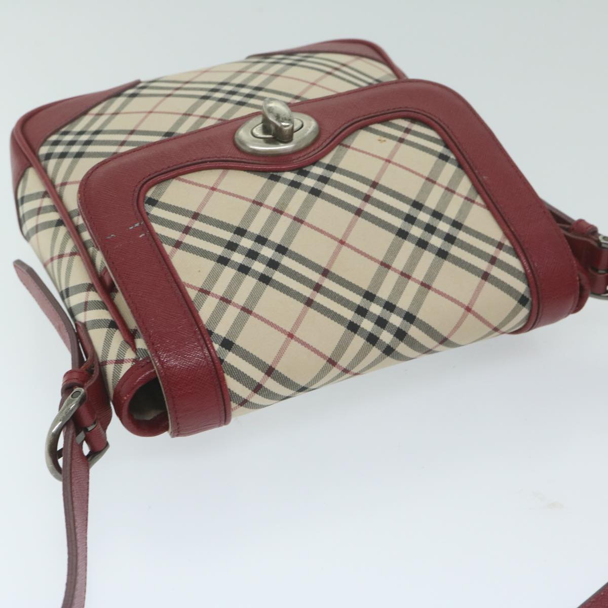 BurberrySs Nova Check Shoulder Bag Nylon Canvas Beige Red Auth 63826
