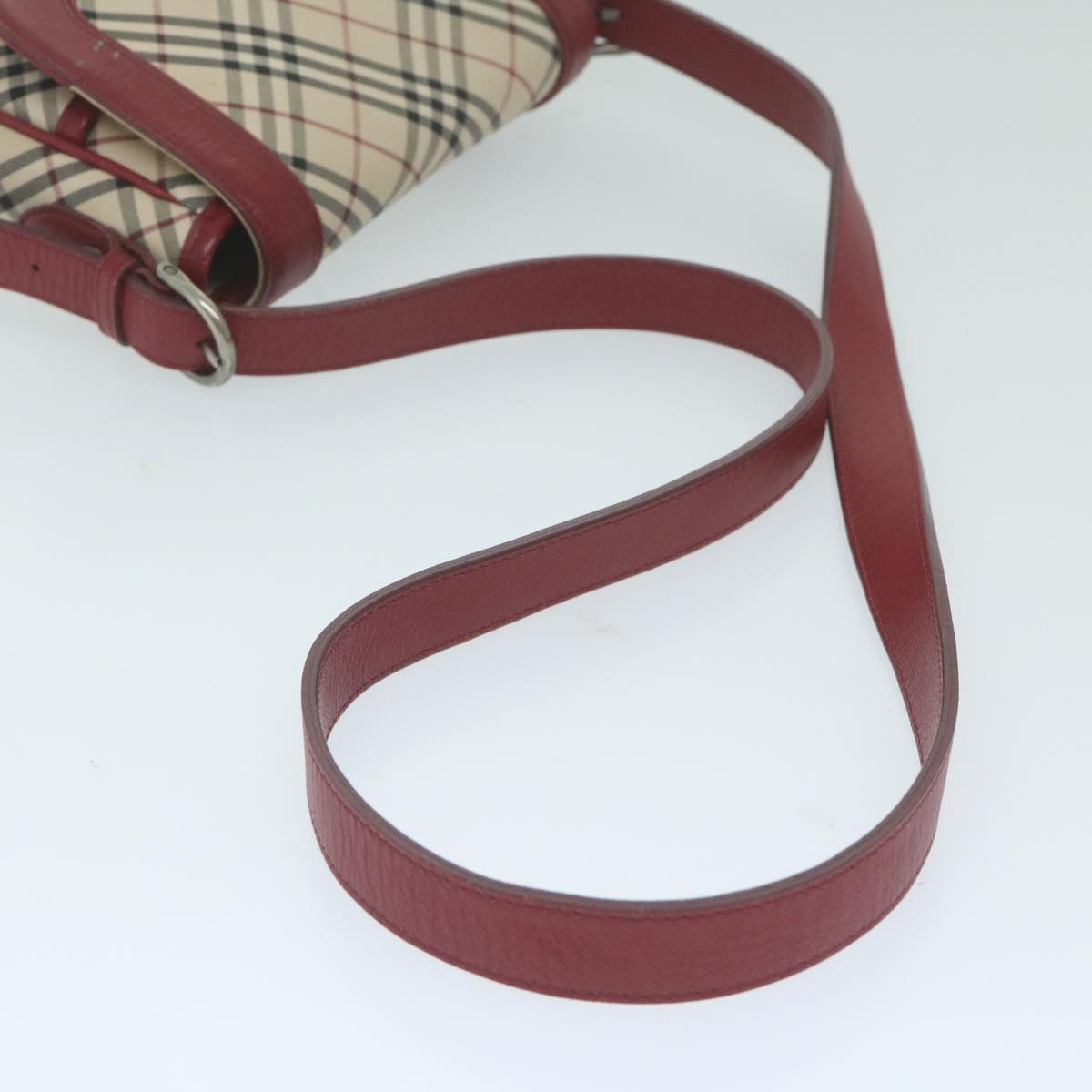BurberrySs Nova Check Shoulder Bag Nylon Canvas Beige Red Auth 63826
