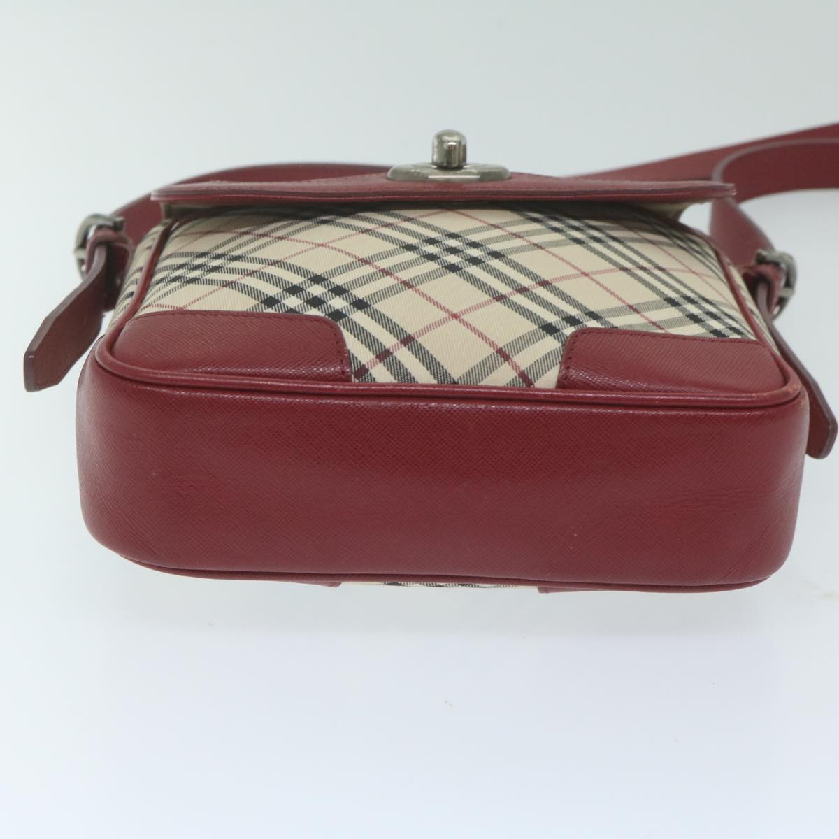 BurberrySs Nova Check Shoulder Bag Nylon Canvas Beige Red Auth 63826