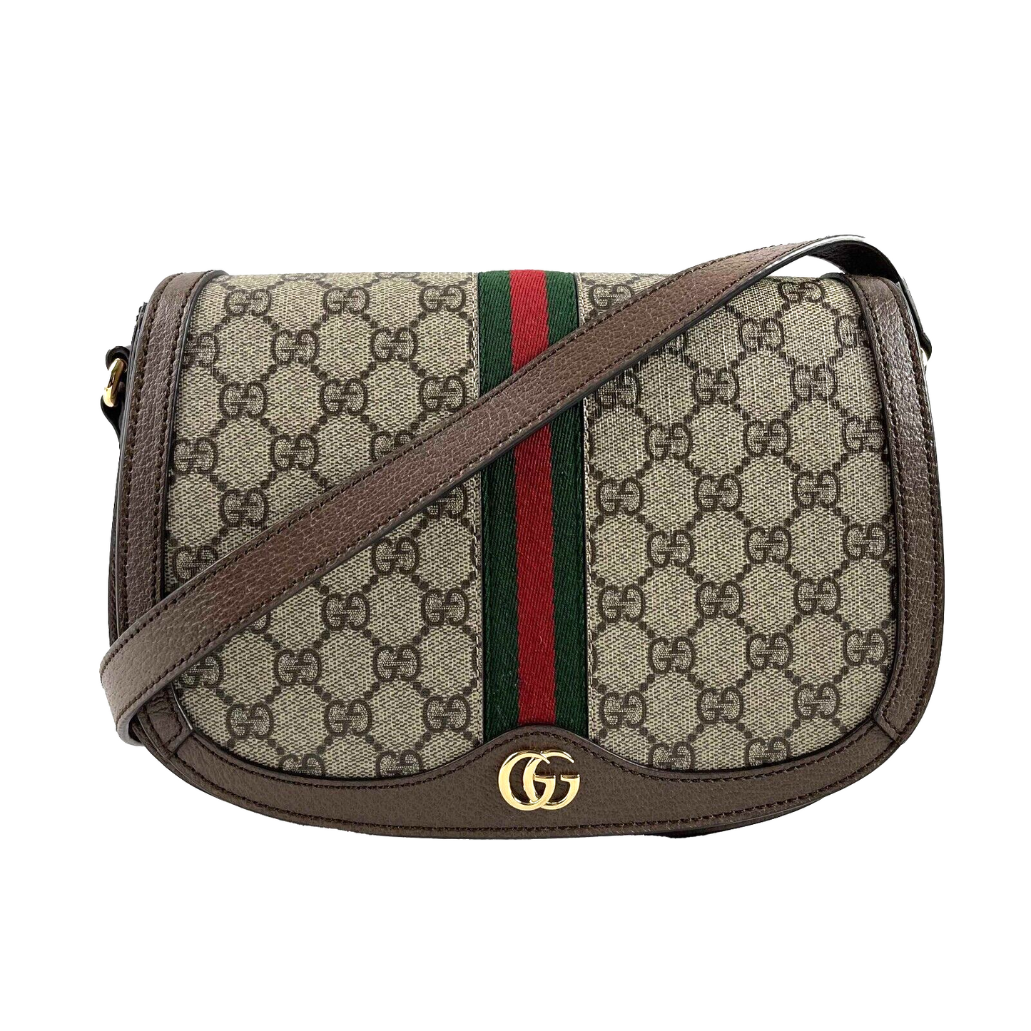 GUCCI GG Supreme Monogram Web Small Ophidia Flap Messenger Brown Crossbody Bag