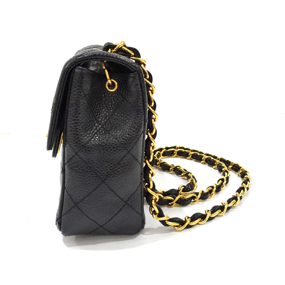 CHANEL Mini Matras A01115 Chain Shoulder Bag Caviar S Turnlock Black