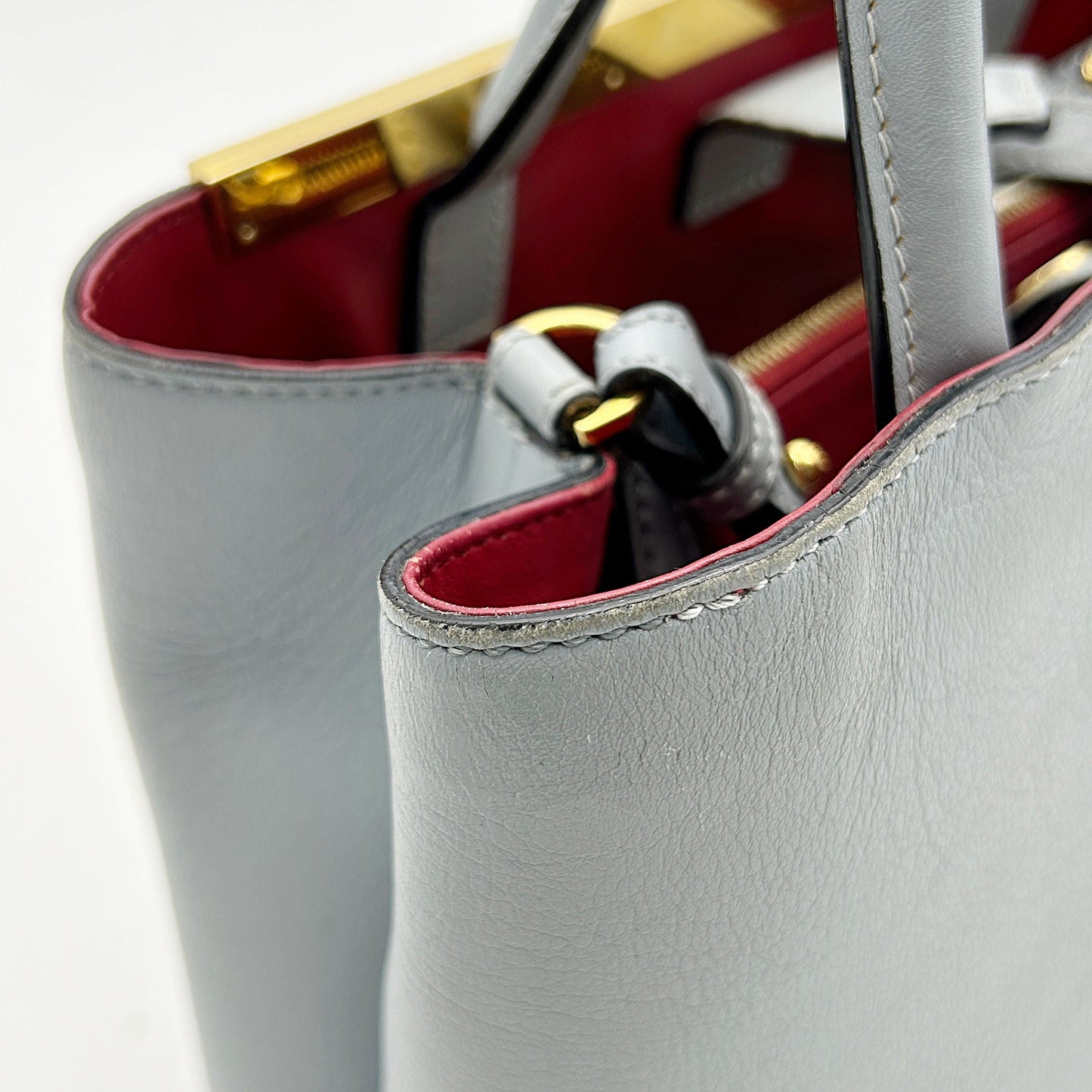 FENDI Vitello Dolce Century Petite 2Jours Tote Blue Red LA11451