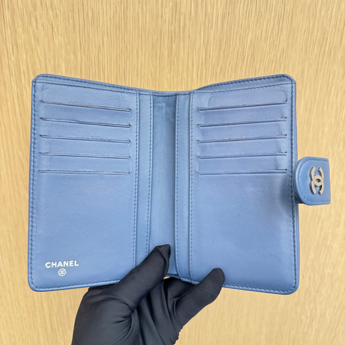CHANEL Lambskin Quilted Zipped Pocket Wallet Lavander 3223