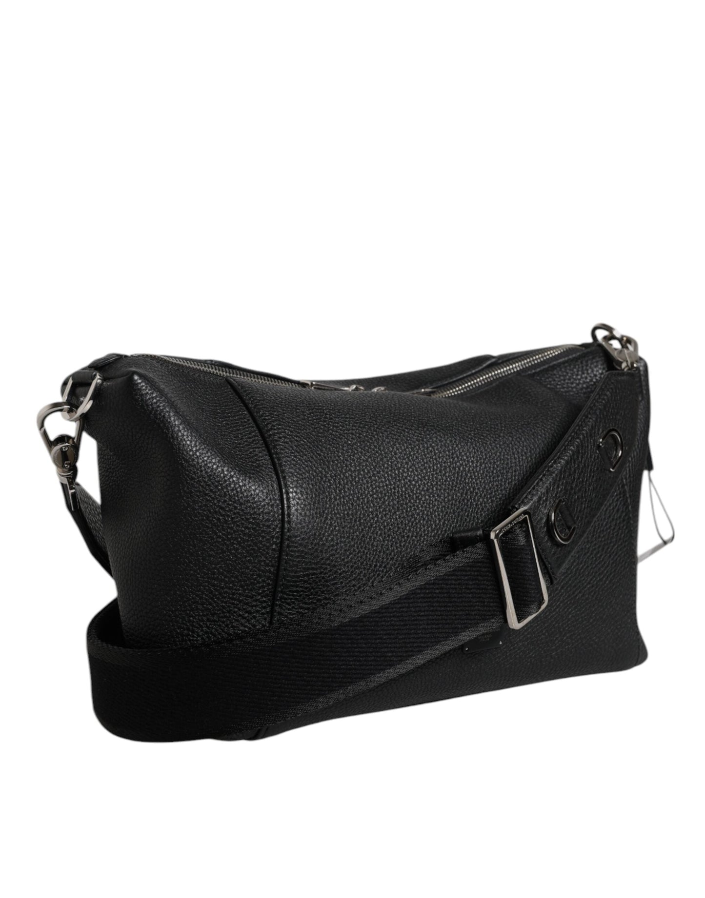Dolce & Gabbana Black Leather Logo Plaque Shoulder Crossbody Bag