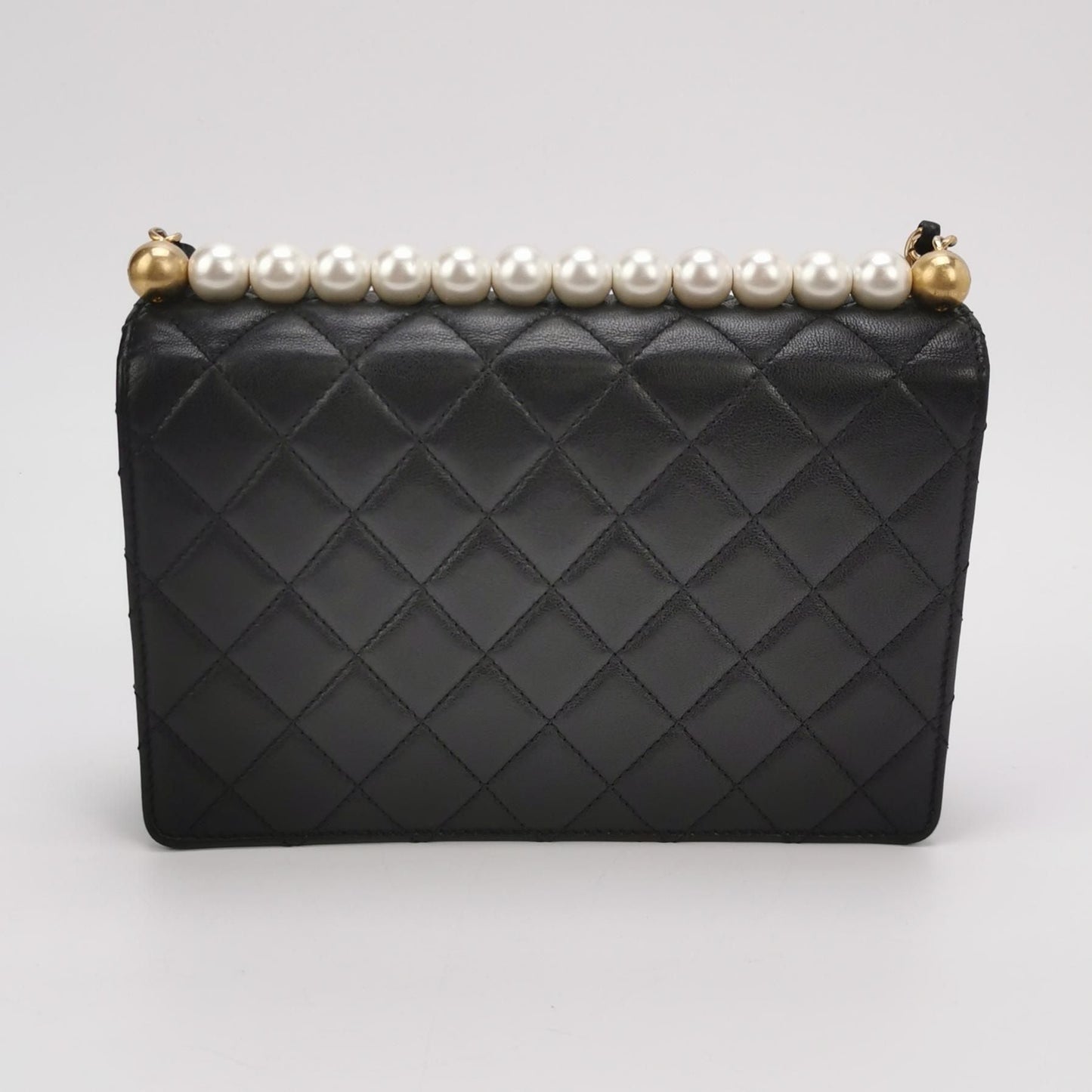 Chanel Flap Bag Lamb Leather Quilted Pearl Decor Classic Double C Buckle Shoulder Bag