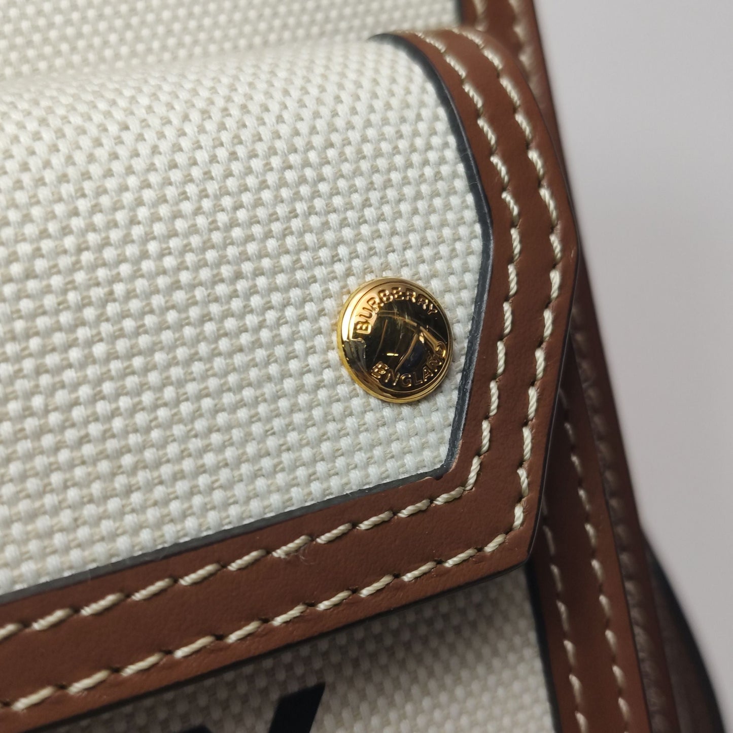 Preloved Burberry Pocket Mini Leather and Canvas Horseferry Print Hollow Handle Crossbody Shoulder Bag 250501781174597