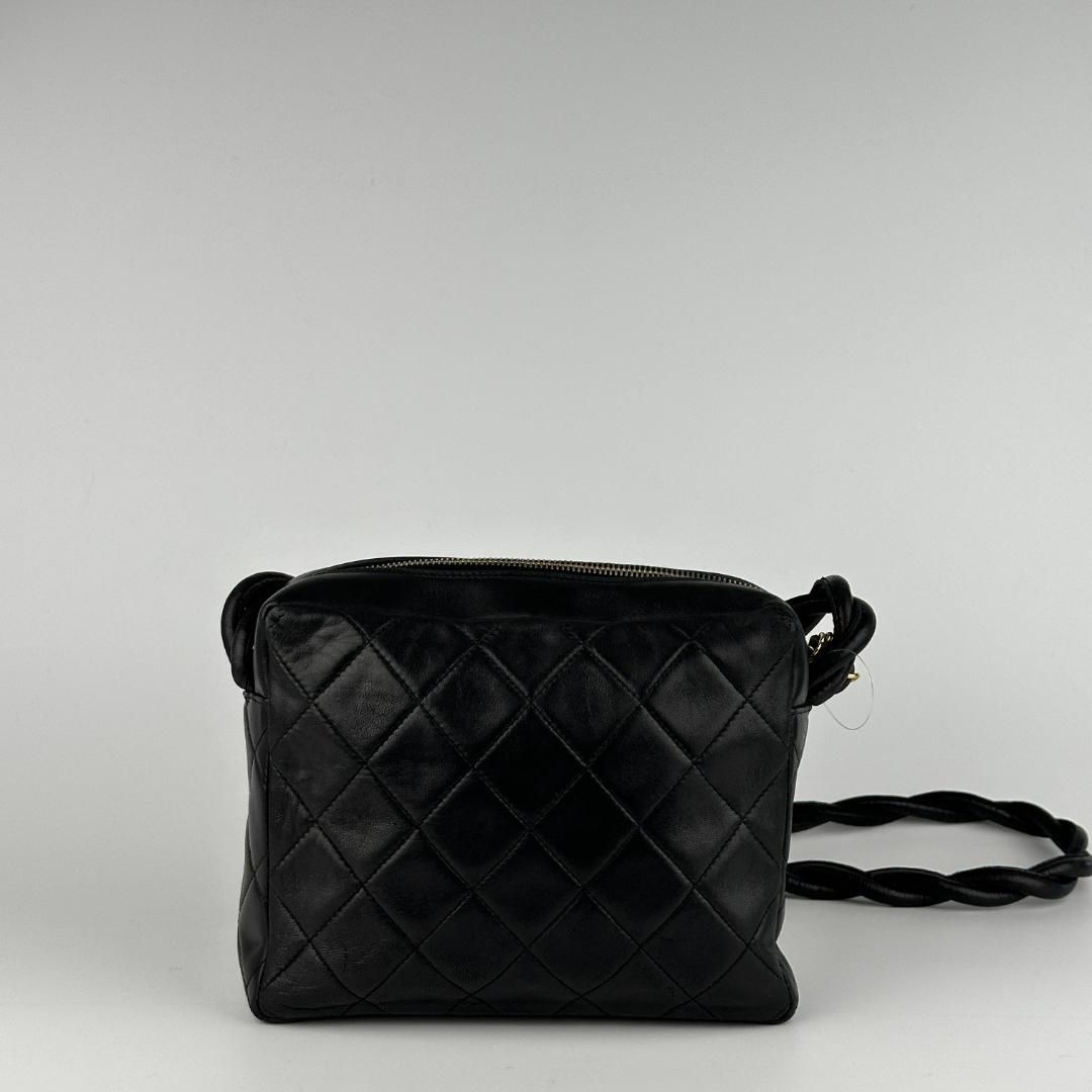 Chanel Vintage Twisted CC Camera Shoulder Bag Quilted Lambskin Small Black MR