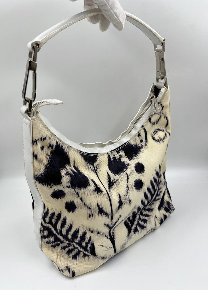 Vintage Gucci Shoulder Bag with Navy & White Flower Pattern
