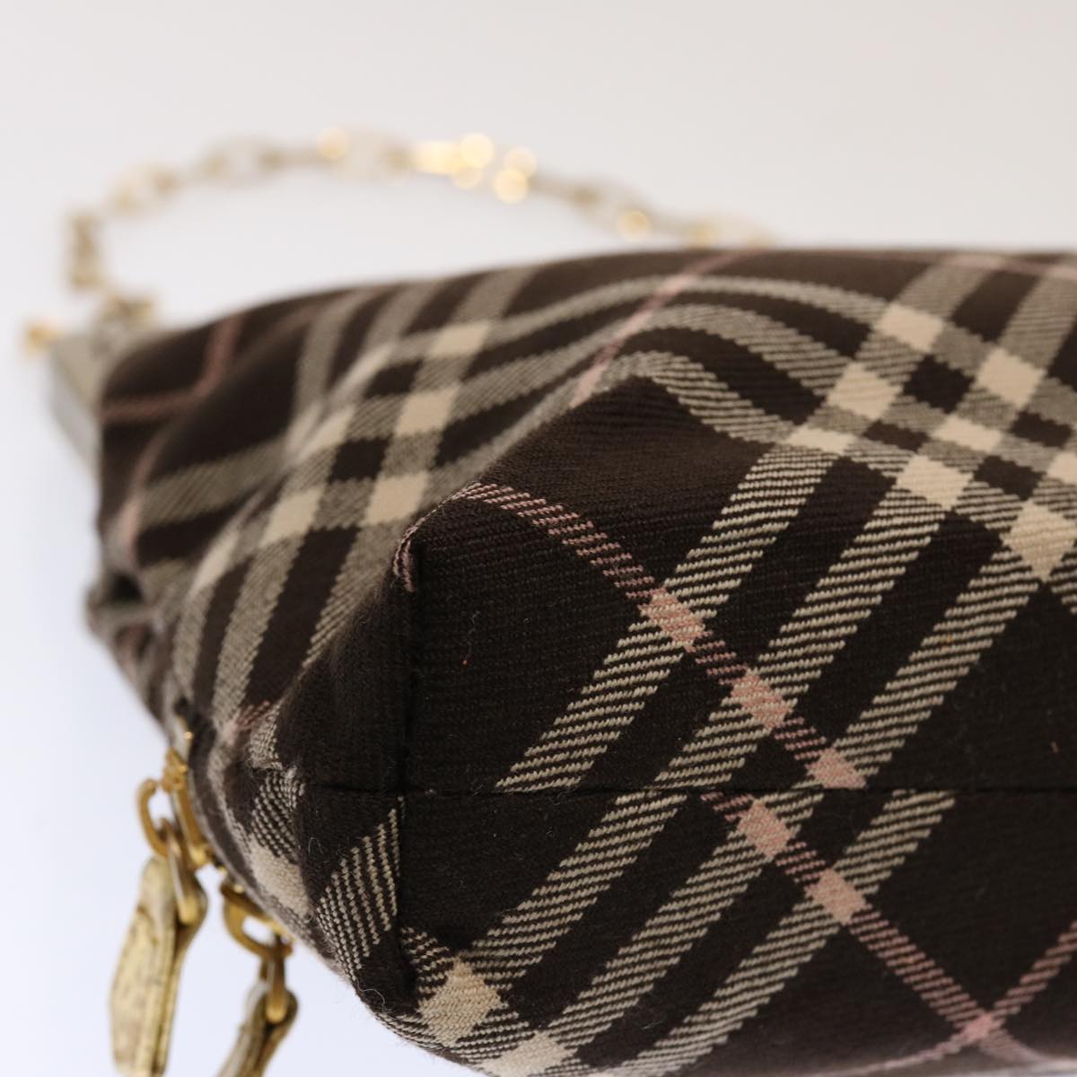 Burberry Nova Check Blue Label Chain Shoulder Bag Canvas Brown Auth 69961
