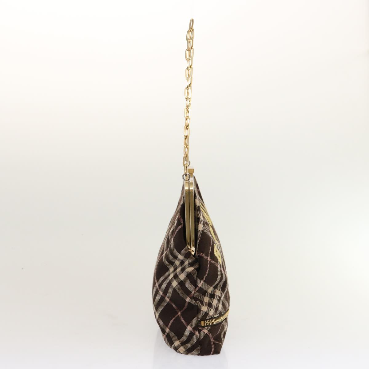 Burberry Nova Check Blue Label Chain Shoulder Bag Canvas Brown Auth 69961