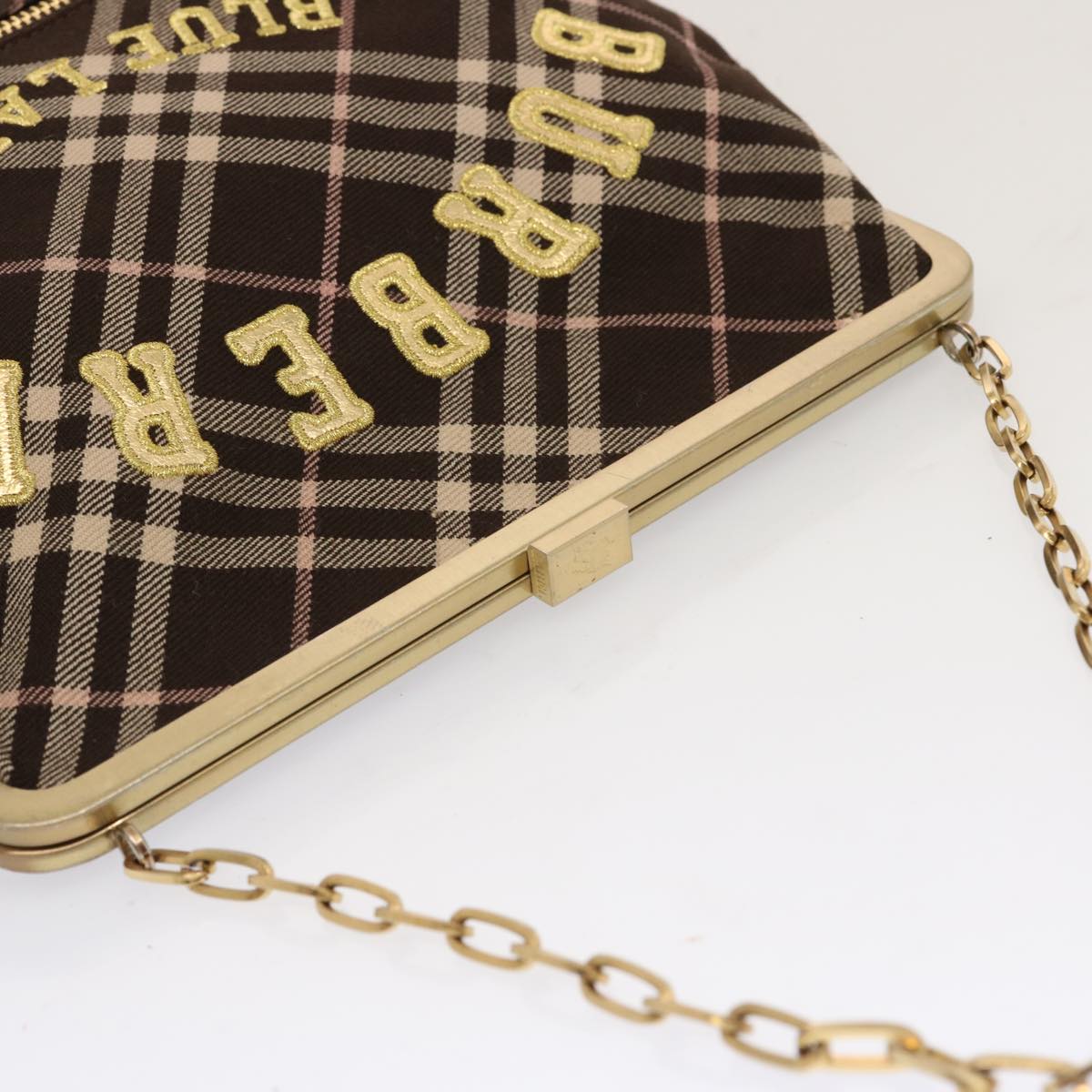 Burberry Nova Check Blue Label Chain Shoulder Bag Canvas Brown Auth 69961