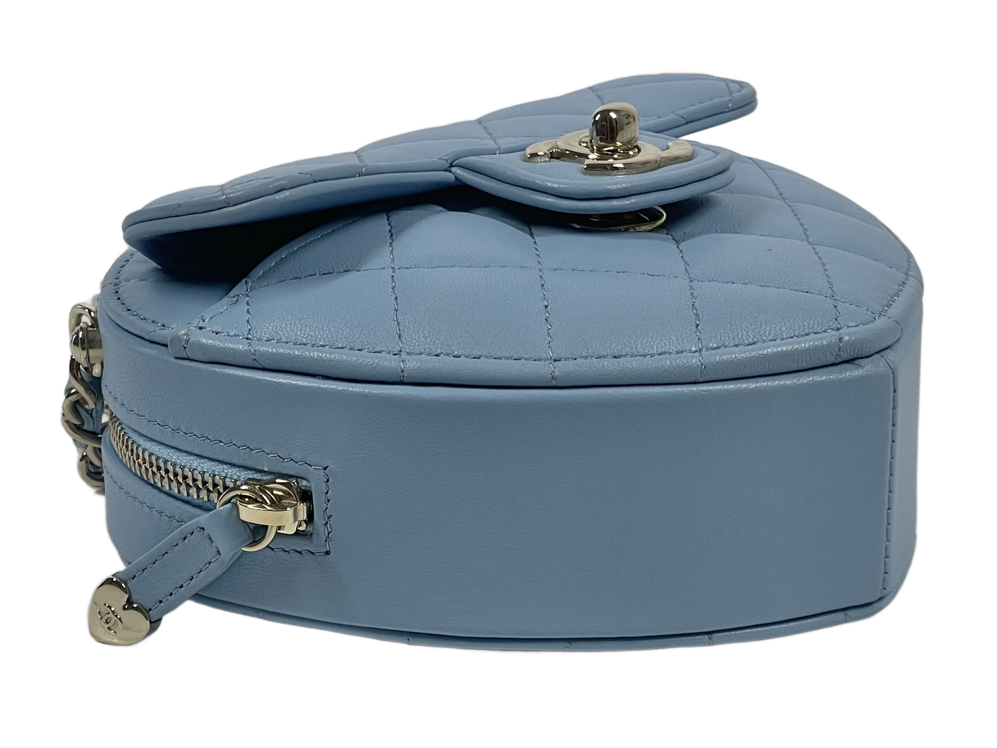 Chanel 22S Baby Blue Quilted Lambskin Small Heart Bag Clutch with on Chain