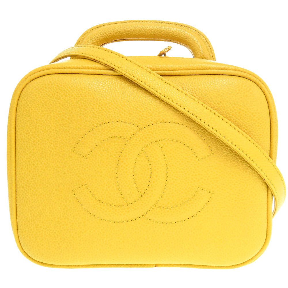 CHANEL Shoulder Bag Caviar skin yellow COCO Mark Vanity Bag
