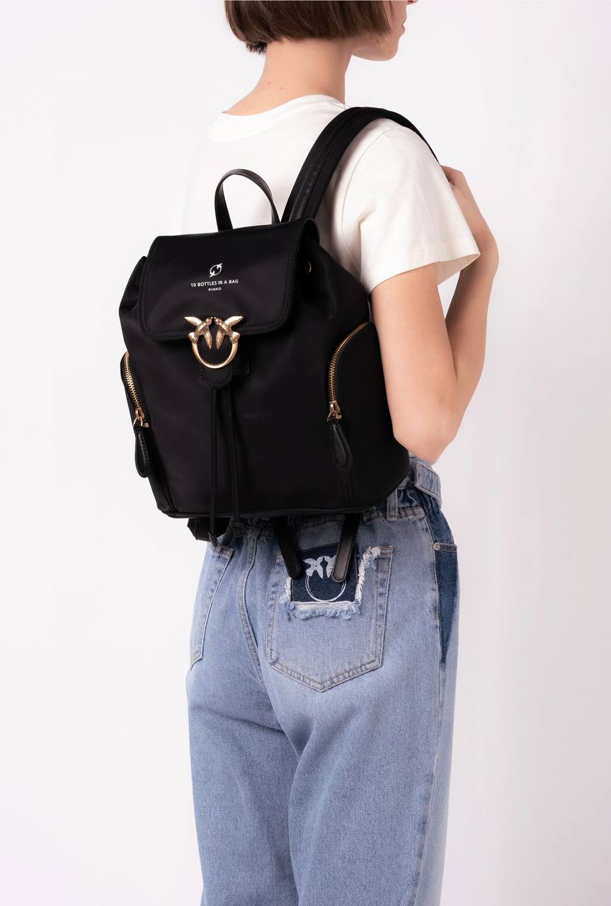 Original Pinko Recycled Backpack Limo Black Block