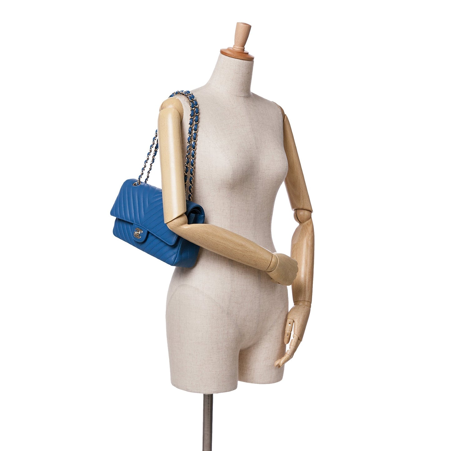 Blue Chanel Medium Classic Chevron Lambskin Double Flap Shoulder Bag