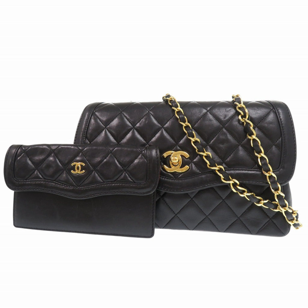 CHANEL Shoulder Bag lambskin black vintage Flap Matelasse