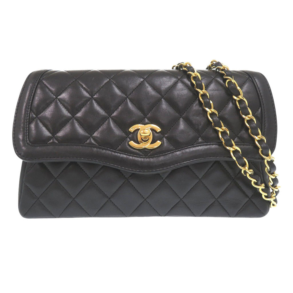 CHANEL Shoulder Bag lambskin black vintage Flap Matelasse