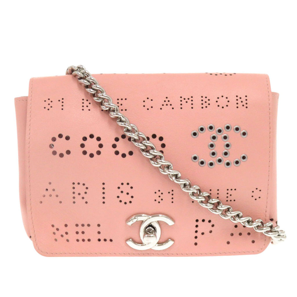 CHANEL Shoulder Bag leather pink Punching COCO Mark