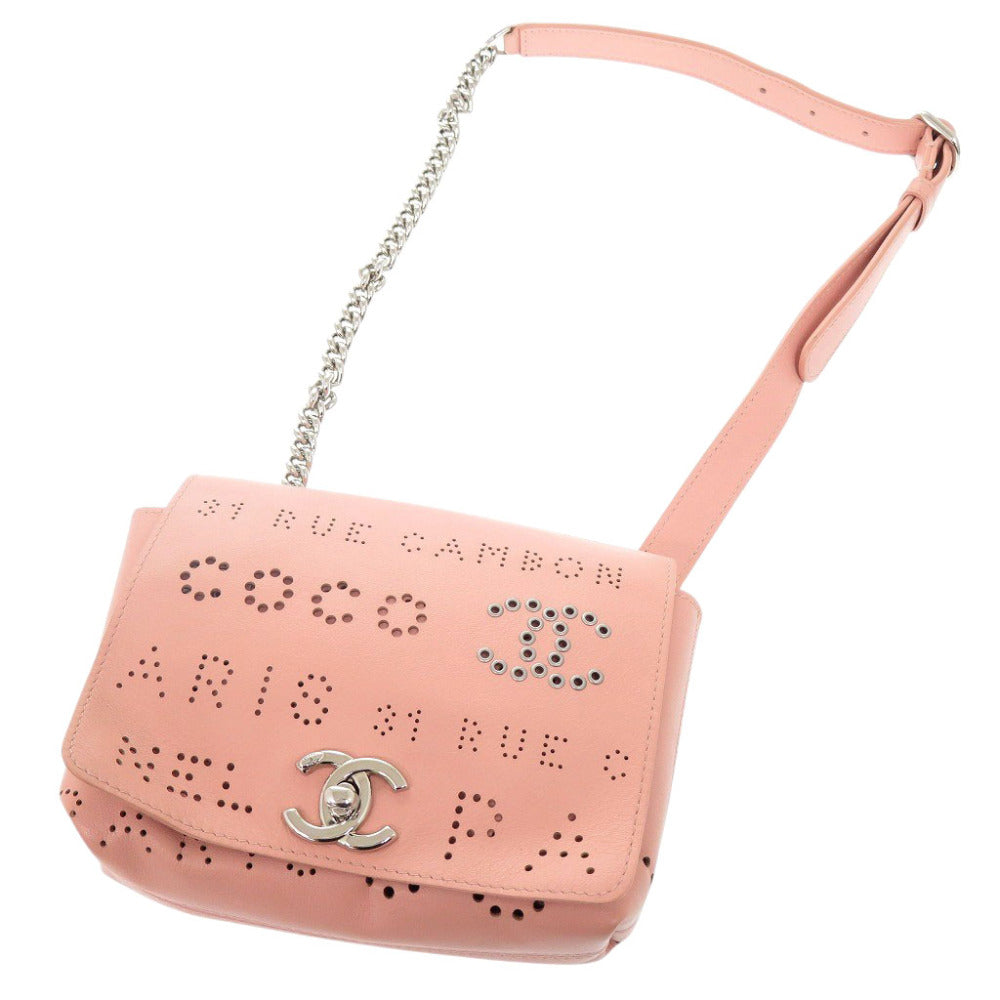 CHANEL Shoulder Bag leather pink Punching COCO Mark