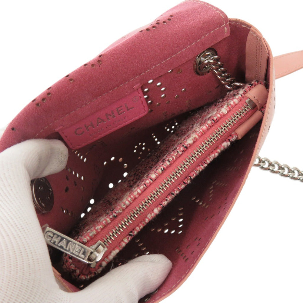 CHANEL Shoulder Bag leather pink Punching COCO Mark