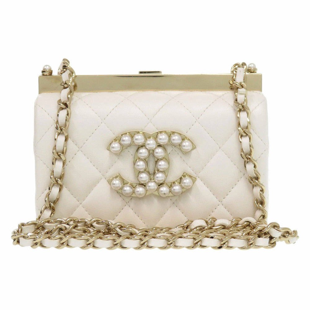 CHANEL Shoulder Bag AP3452 lambskin white COCO Mark Matrasse