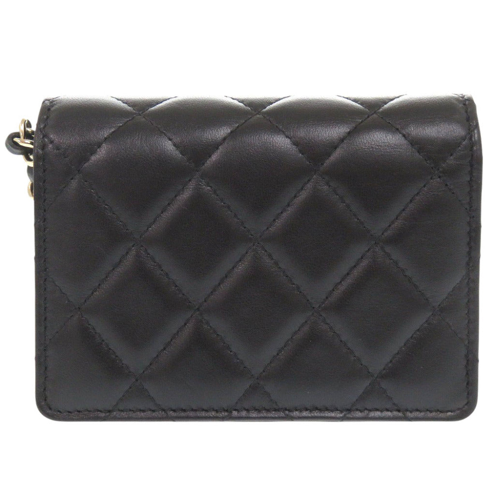 CHANEL Shoulder Bag lambskin black Matelasse Camellia COCO Mark Ribbon