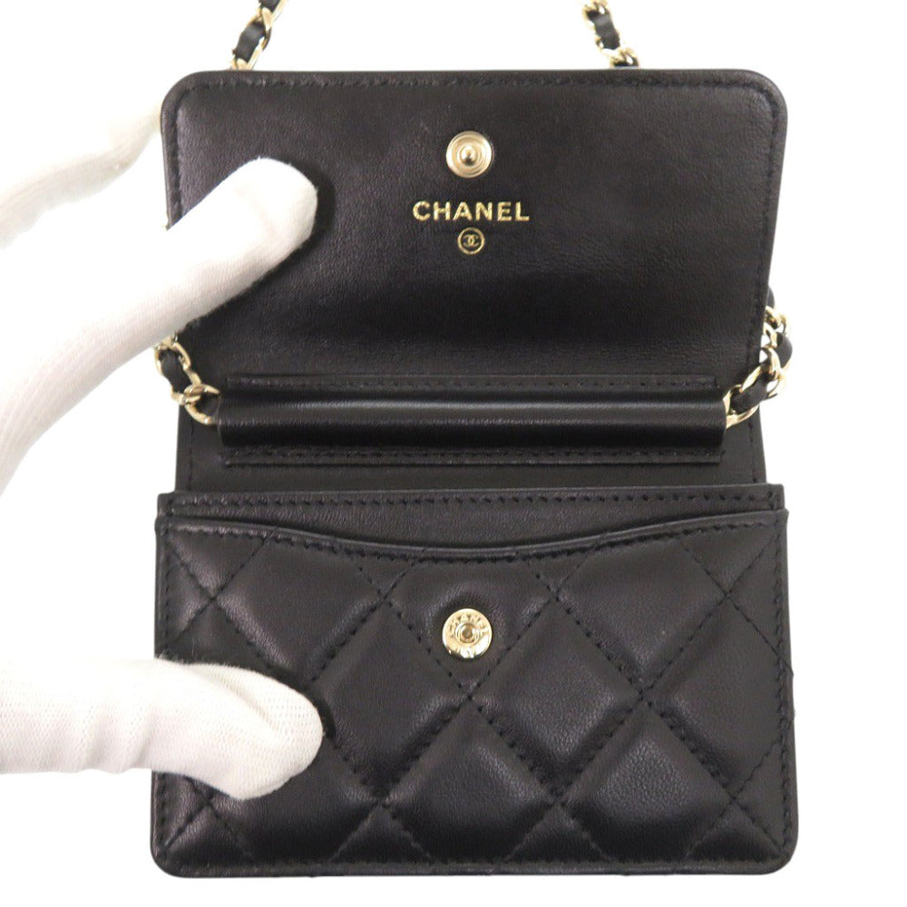 CHANEL Shoulder Bag lambskin black Matelasse Camellia COCO Mark Ribbon