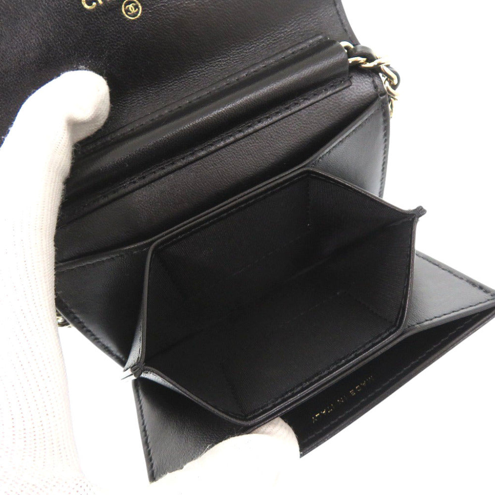 CHANEL Shoulder Bag lambskin black Matelasse Camellia COCO Mark Ribbon