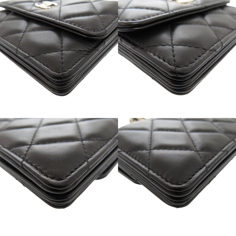 CHANEL Shoulder Bag lambskin black Matelasse Camellia COCO Mark Ribbon