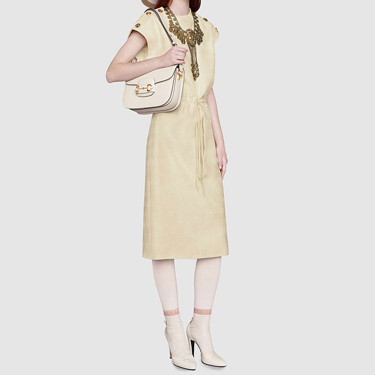 (WMNS) Gucci Horsebit 1955 Retro Gold buckle Leather Shoulder Messenger Bag Small White Classic 602204-1DB0G-9022