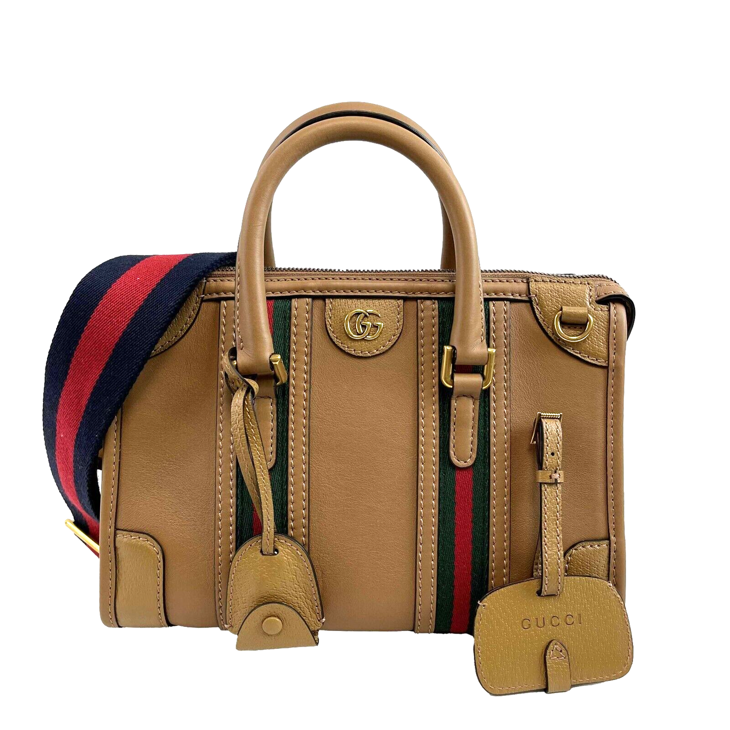 GUCCI Beige Leather Bauletto Double G Small Top Handle Tote Crossbody Bag