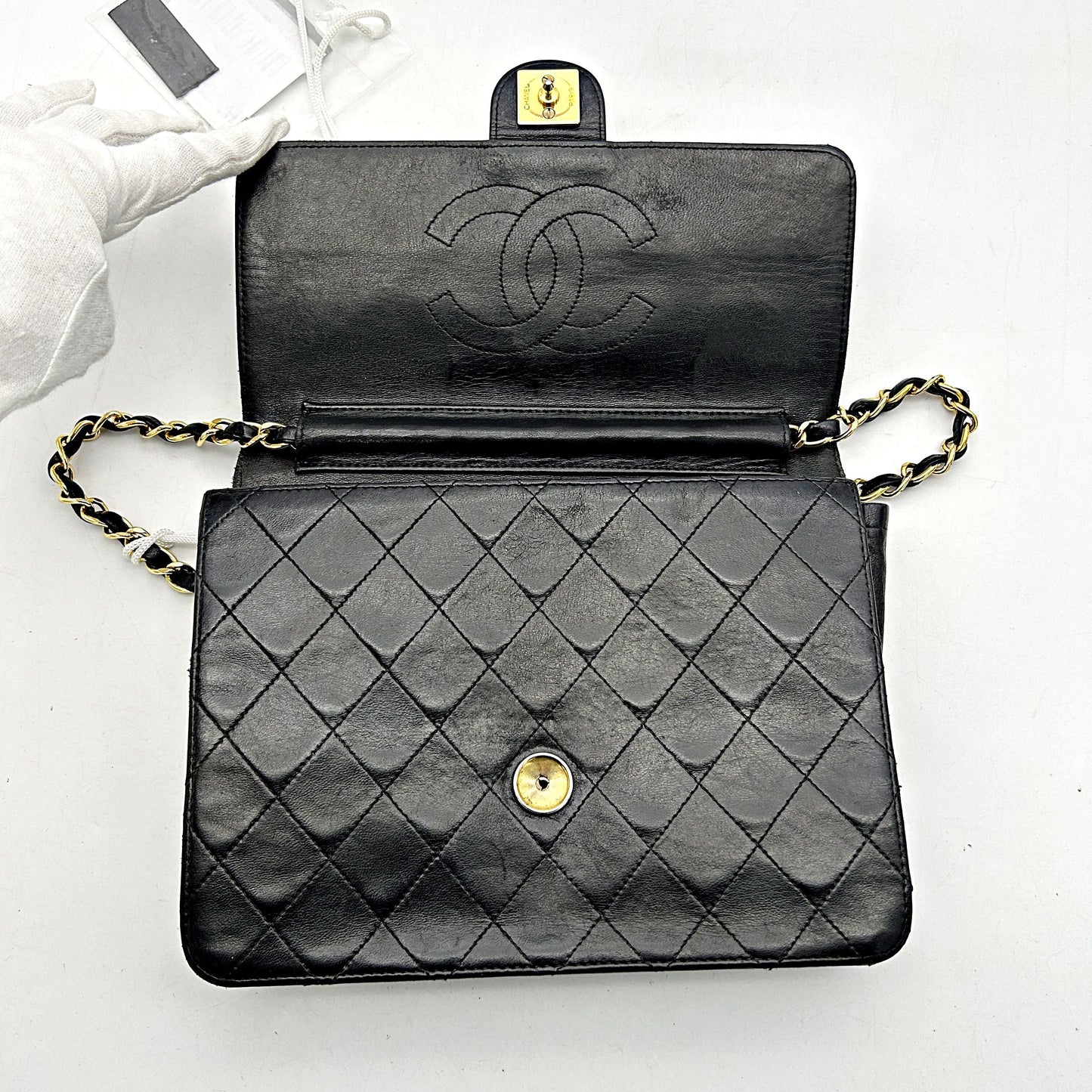 CHANEL | Bags | Chanel Vtg Cc Logo Old Medium Black Matelasse Quilted Shoulder Bag LA8553
