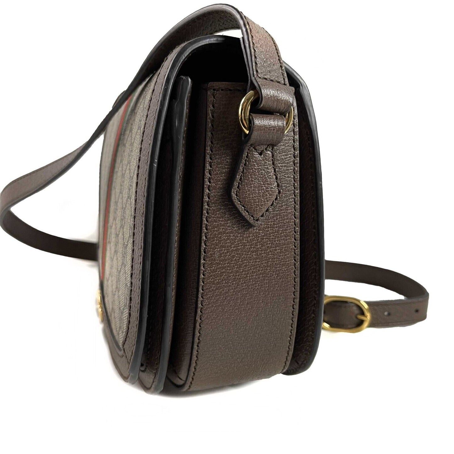 GUCCI GG Supreme Monogram Web Small Ophidia Flap Messenger Brown Crossbody Bag