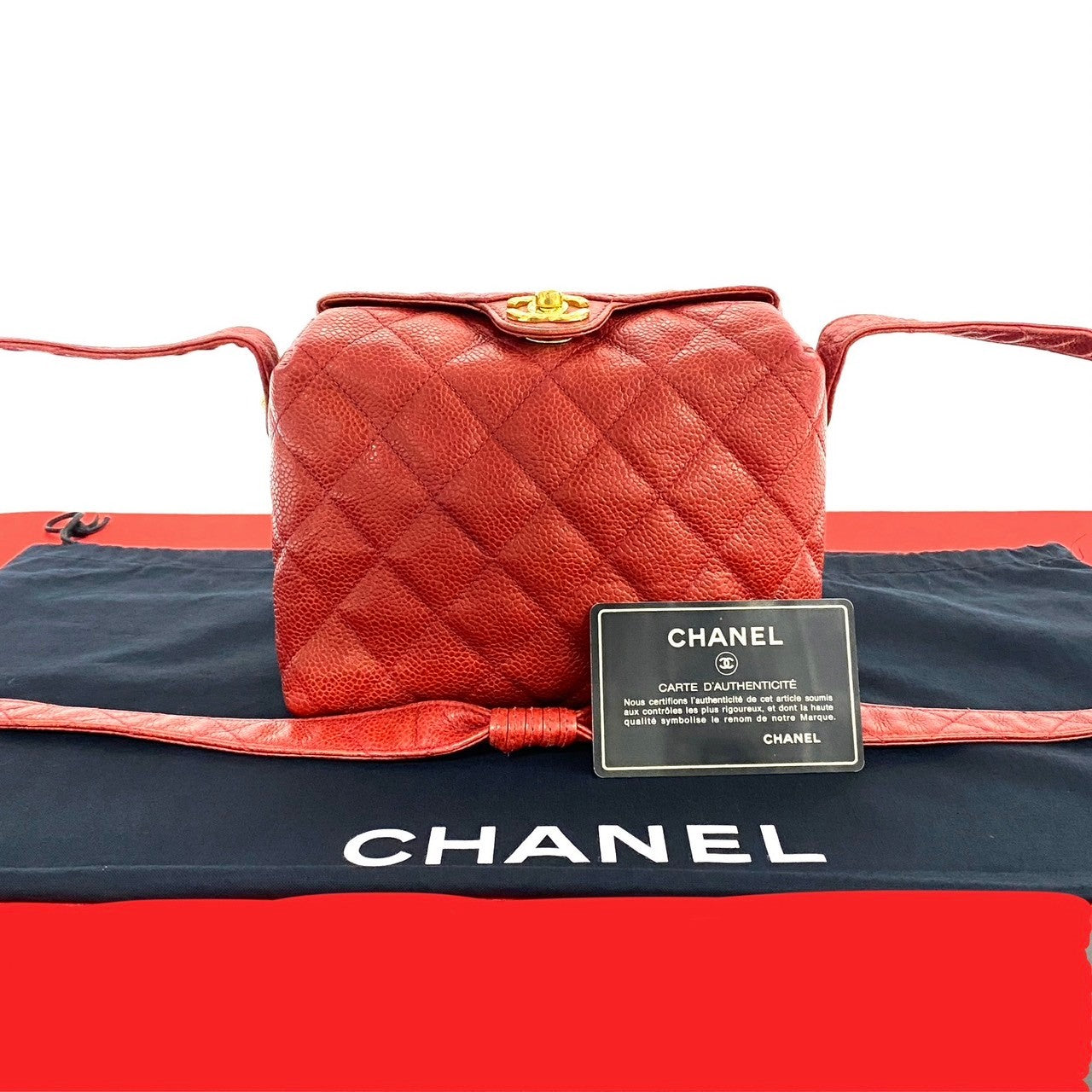 CHANEL Shoulder Bag Matt caviar skin Red Matrasse