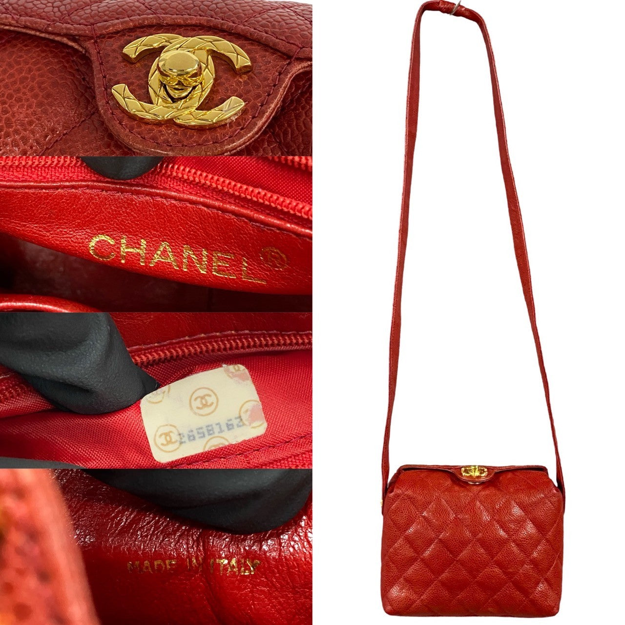 CHANEL Shoulder Bag Matt caviar skin Red Matrasse
