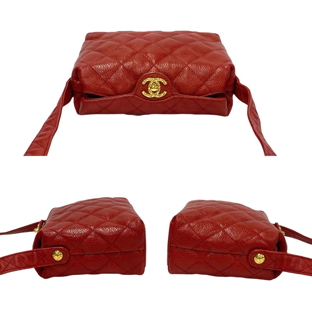 CHANEL Shoulder Bag Matt caviar skin Red Matrasse