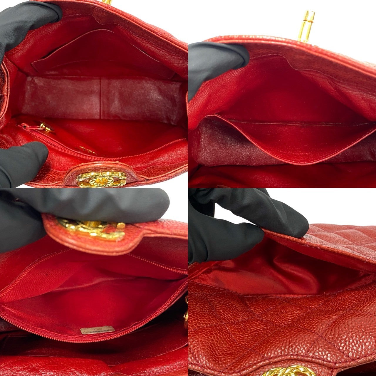 CHANEL Shoulder Bag Matt caviar skin Red Matrasse
