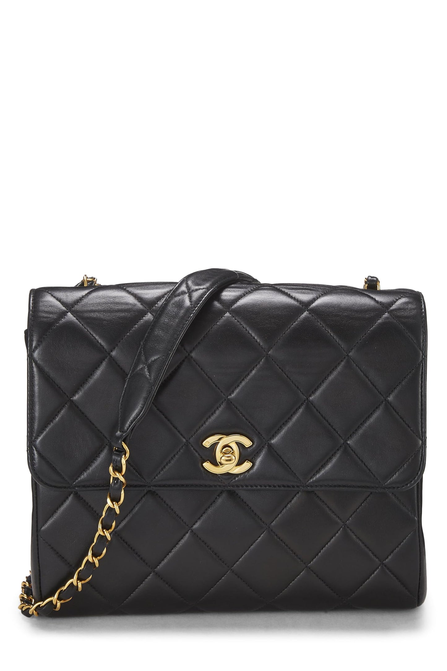 Chanel, Black Quilted Lambskin 'CC' Square Shoulder Bag, Black