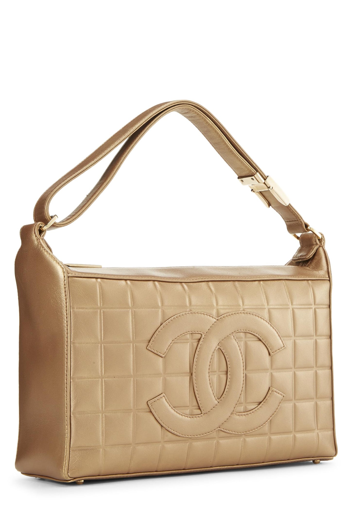 Chanel, Gold Chocolate Bar Calfskin Shoulder Bag, Gold