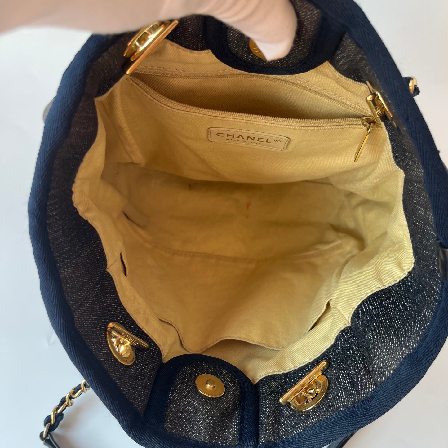 Chanel North South Deauville Tote Small Navy Denim Top Handle Shoulder Bag, 2012-2013