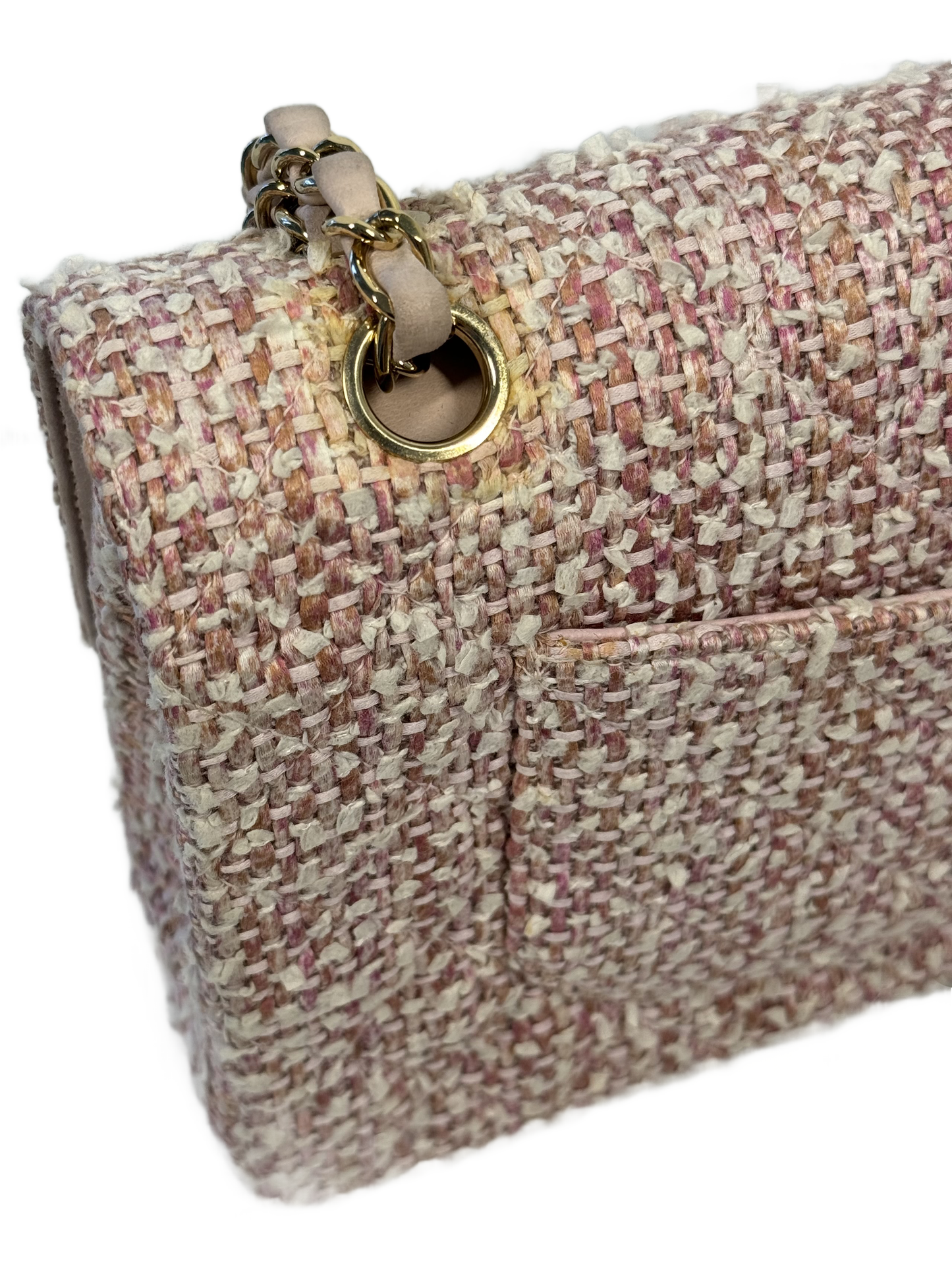 Chanel Vintage 2003 Baby Pink Tweed Medium Classic Double Flap Bag w 24K Gold Plated Hardware
