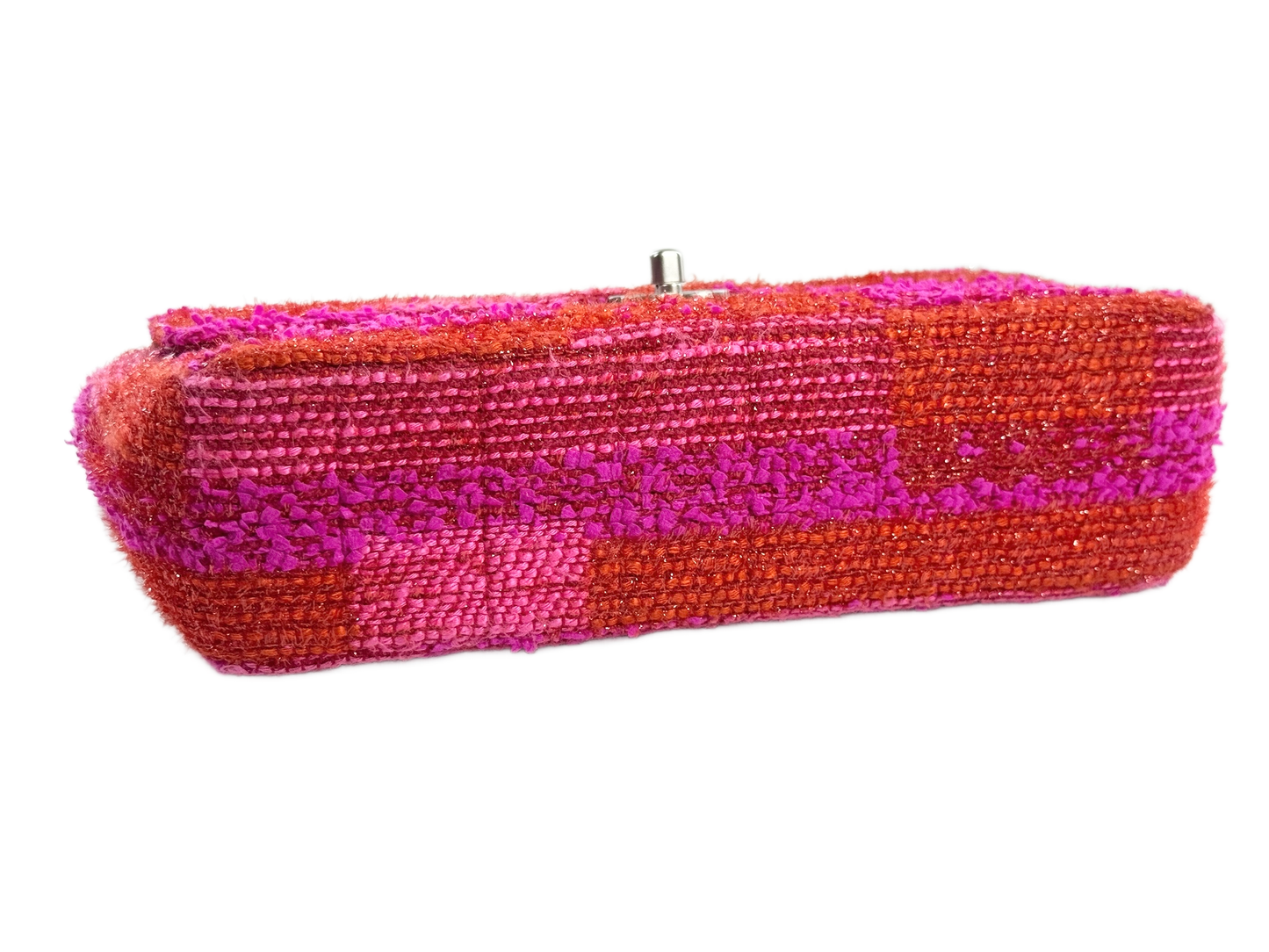 Chanel Vintage 00s Metallic Red & Pink Tweed Medium Classic Single Flap Bag w Matte Silver Hardware