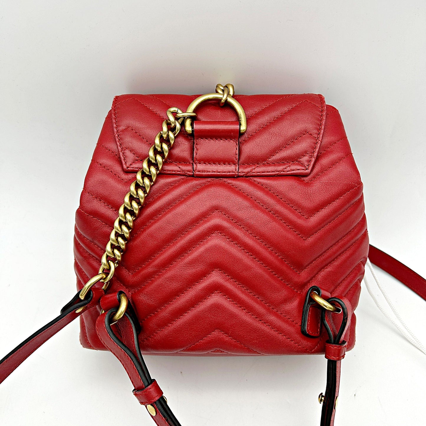 GUCCI Calfskin Matelasse GG Marmont Flap Backpack Hibiscus Red LA32914